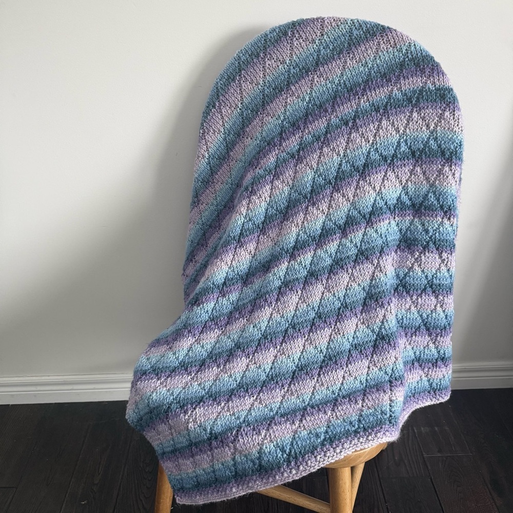 Striped Blue and Purple Hand Knit Baby Blanket